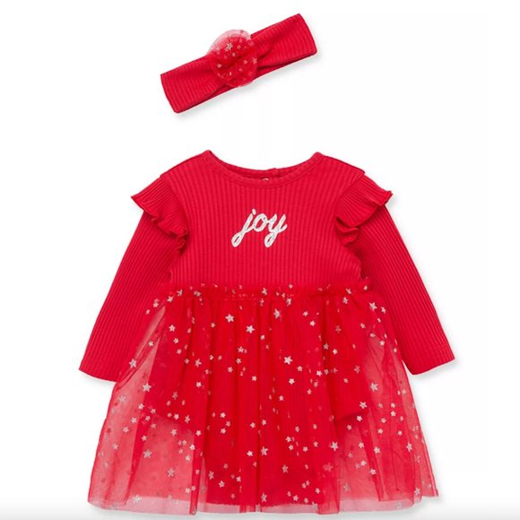 🧑‍🎄NWT Baby Red "Joy" Christmas Tutu Bodysuit w/Headband, 2-pc set - Picture 1 of 13